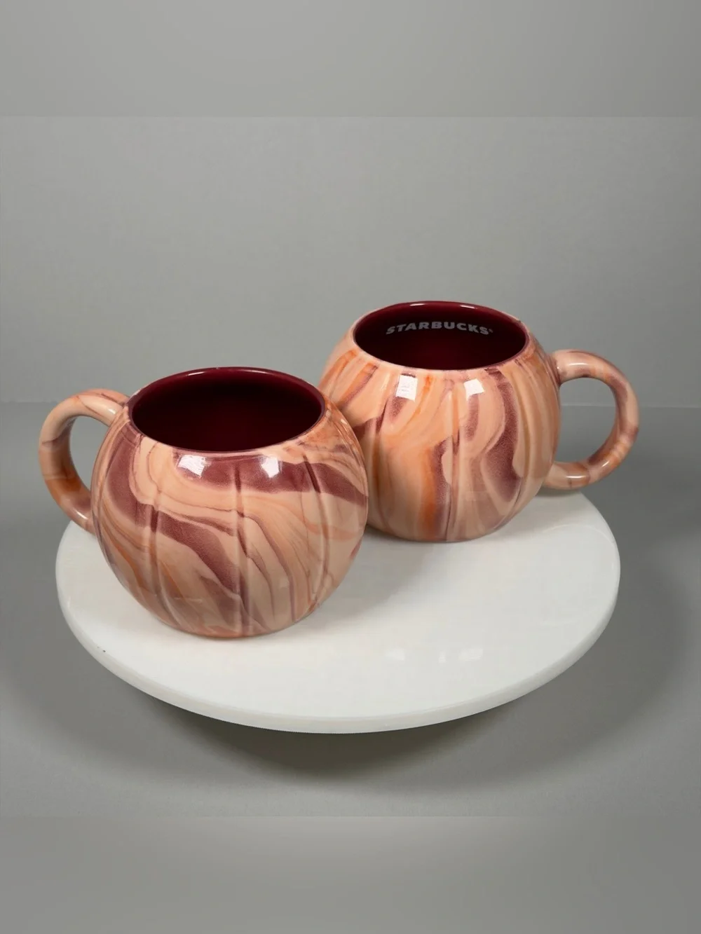Starbucks 2025 Marble Pumpkin Mug Set of 2 Fall Halloween Cream Orange 12oz